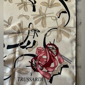 Trussardi Elegant Silk Scarf with Cream, Black, and Red Accents